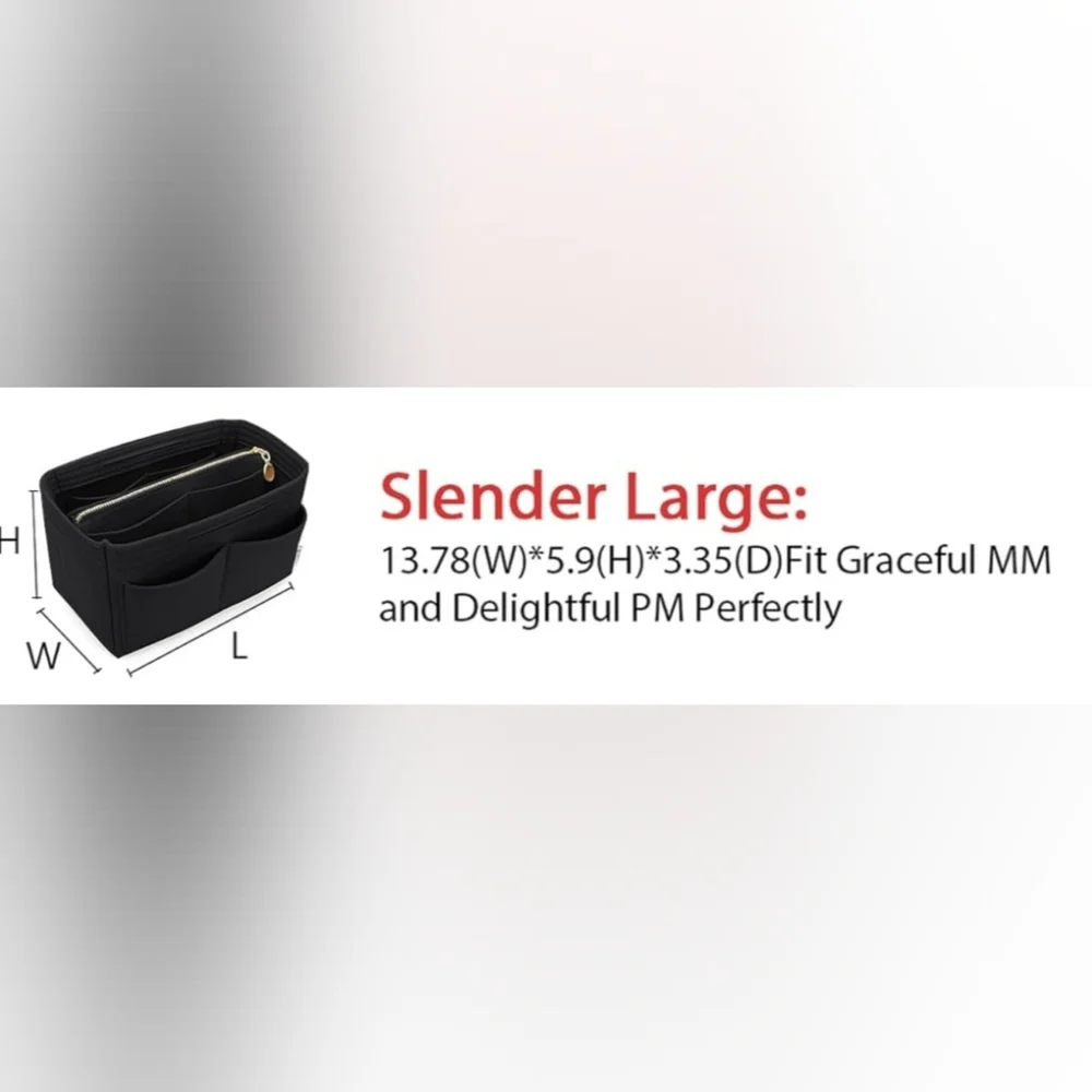 Slender Large Black Felt Purse Insert for Graceful MM and Delightful PM